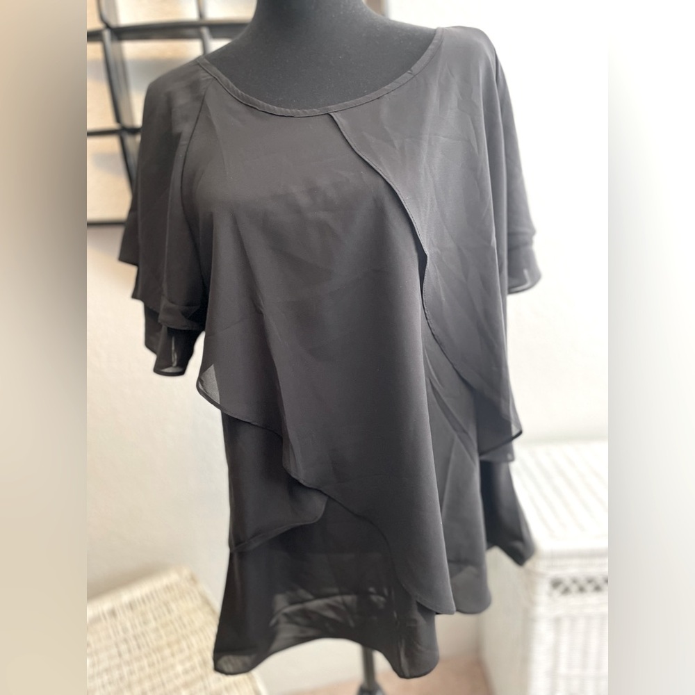 Elegant Black Women's Top - flowy layers